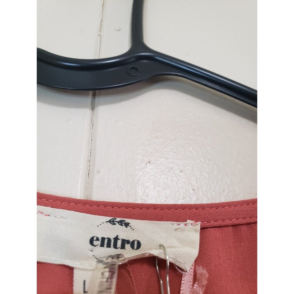 Entro Womens L Shirt Dress Coral Pink Button Up Short Sleeve Casual Office NWT - Picture 5 of 5